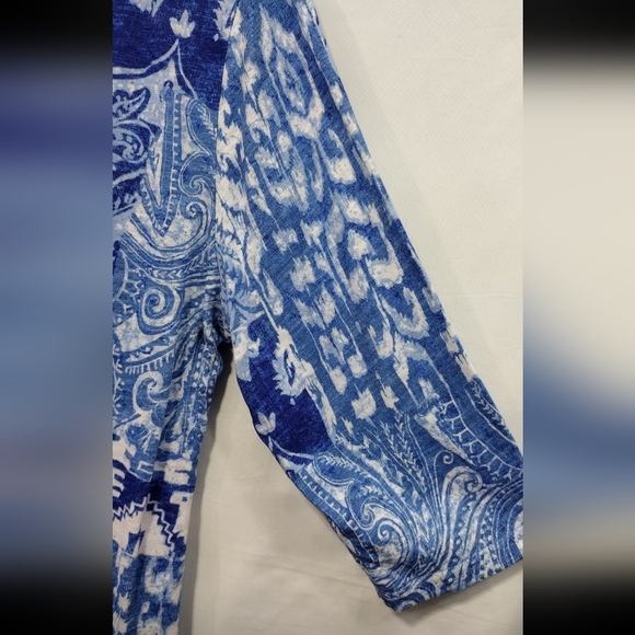 Habitat Paisley Asymmetrical Blouse Womens L Blue Artsy Retro 90s Cottagecore - Picture 4 of 9